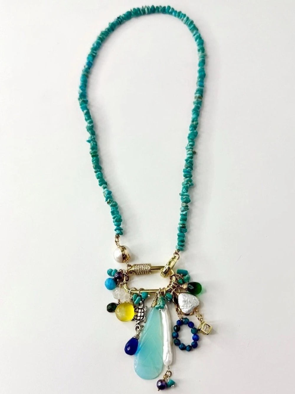 Turquoise Beaded Charm Necklace